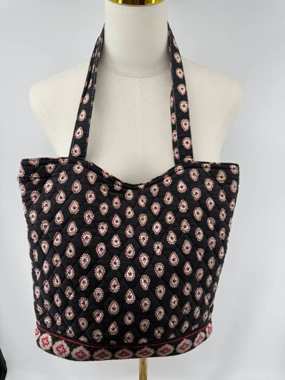 Y2K Vera Bradley Classic Black Quilted Tote Bag - Retired Pattern